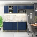 Ver imagem 1 de Cozinha Compacta Modulada 6 Portas 5 Gavetas Domus Espresso Móveis Azul/Silver/Royal