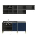 Ver imagem 4 de Cozinha Compacta Modulada 6 Portas 5 Gavetas Domus Espresso Móveis Azul/Silver/Royal