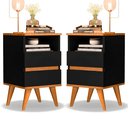 Ver imagem 1 de Kit 2 Mesas de Cabeceira Quarto Apoio Lateral Cama Box Casal Estilo Retrô Pop 2 Gavetas Preto