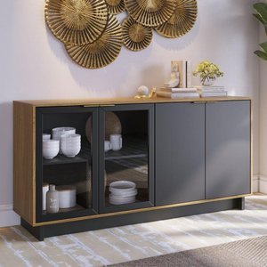 Buffet Vitória com 2 Portas de Vidro - Castanho/Preto