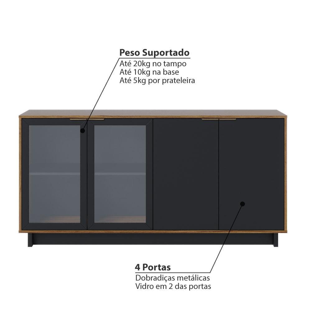 Buffet Vitória com 2 Portas de Vidro - Castanho/Preto - 3