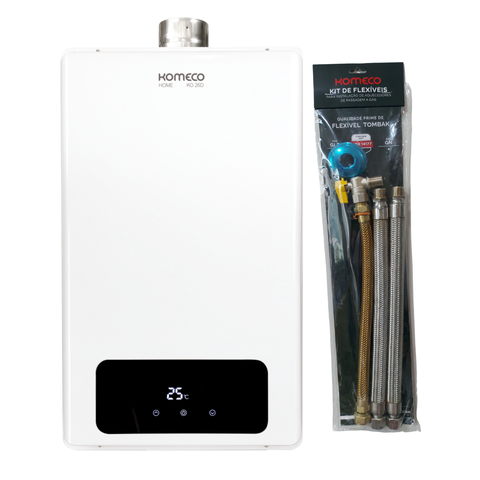 Aquecedor de Água a Gás Komeco Ko 26 D Home Branco Digital Bivolt 26 Litros Gás Gn e Kit Ligação