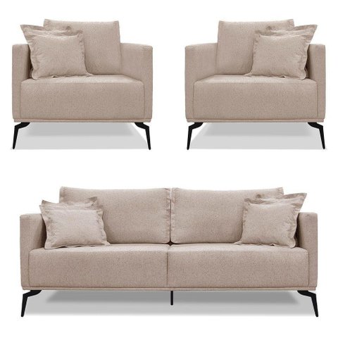 Kit 2 Poltronas E Sofá 2 Lugares 1,80m Areia Pés Metálicos