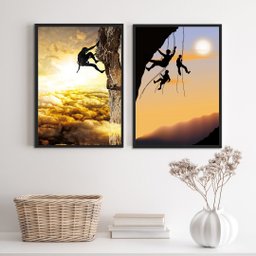 Kit 2 Quadros Decorativos Montanhismo Escalada 45x34cm:madeira Branca - 2