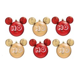 Jogo Bolas Natal Disney Mickey Ho Ho Ho Vermelha e Dourado 6cm 6 unidades - Cromus - 1