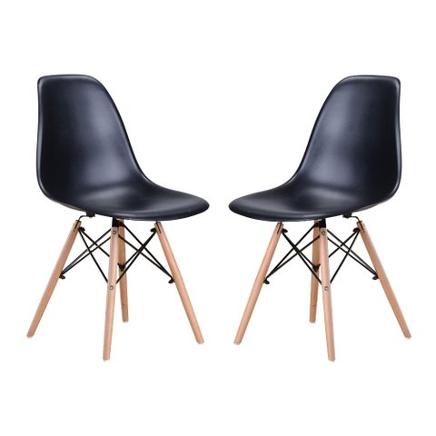 Conjunto 2 Cadeiras Eames Eiffel Preta com pés de madeira