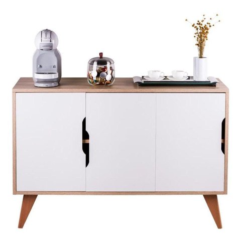 Aparador Buffet Murano Moderno 3 Portas MDP 115cm Carvalho e Branco Mercado Das Prateleiras