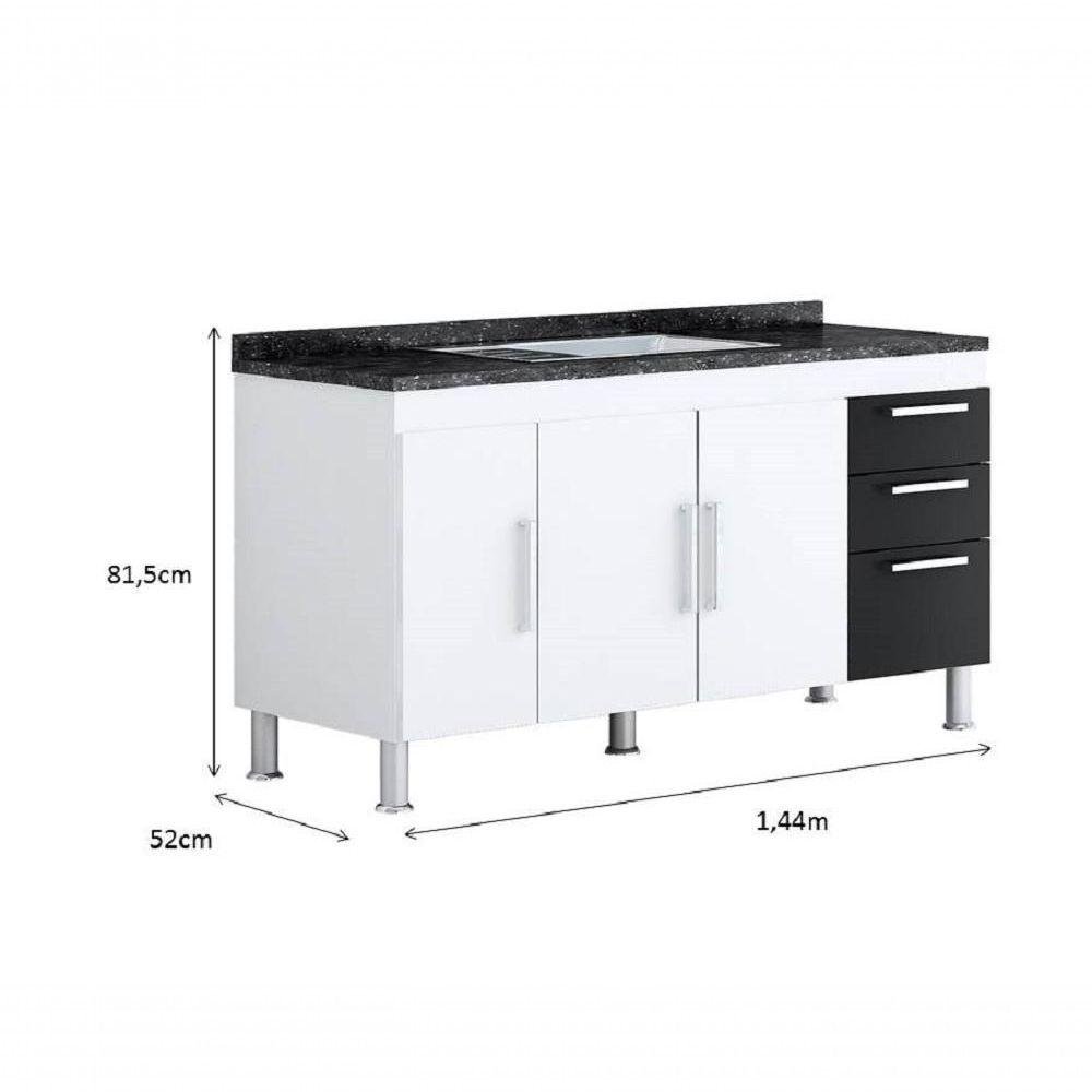 Gabinete de Pia Gemeos 1,50m Branco-preto Branco-preto - 3