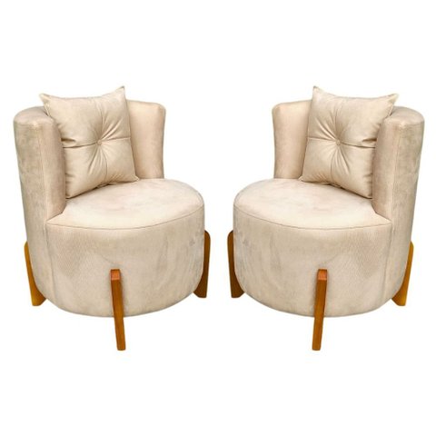 Kit 2 Poltronas Orgânica Curva Luna Veludo Bege - Montanaris Decor