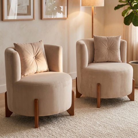 Kit 2 Poltronas Orgânica Curva Luna Veludo Bege - Montanaris Decor