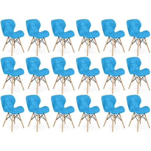 Kit 18 Cadeiras de Jantar Charles Eames Slim Wood Estofada - Azul
