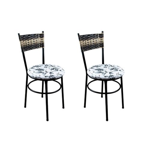 2 Cadeiras Pretas para Cozinha Viena Cappuccino Premium:Floral Branco