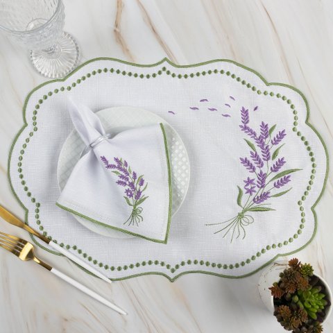 Jogo Americano Sousplat Mesa Posta Bordado Guardanapo 12 Peças:Lavanda