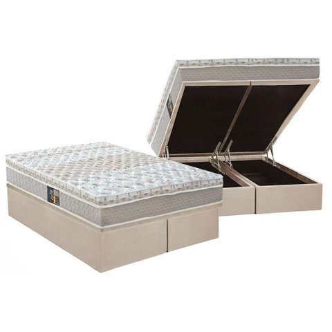 Cama Box Baú King: Colchão Molas Pocket Ensacadas Castor Class + Base Crc Suede Clean (193x203)