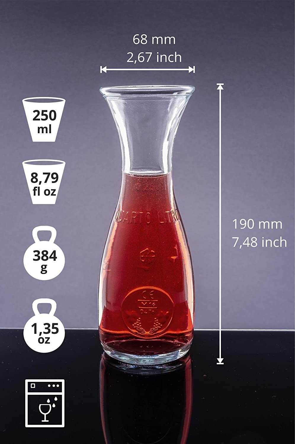 Jarra de Vidro Misura Bormioli Rocco P/ Vinho e Leite 250ml - 3