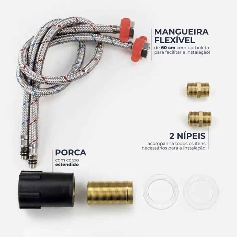 Torneira Monocomando Baixa para Banheiro Inox Lis Preta - 11