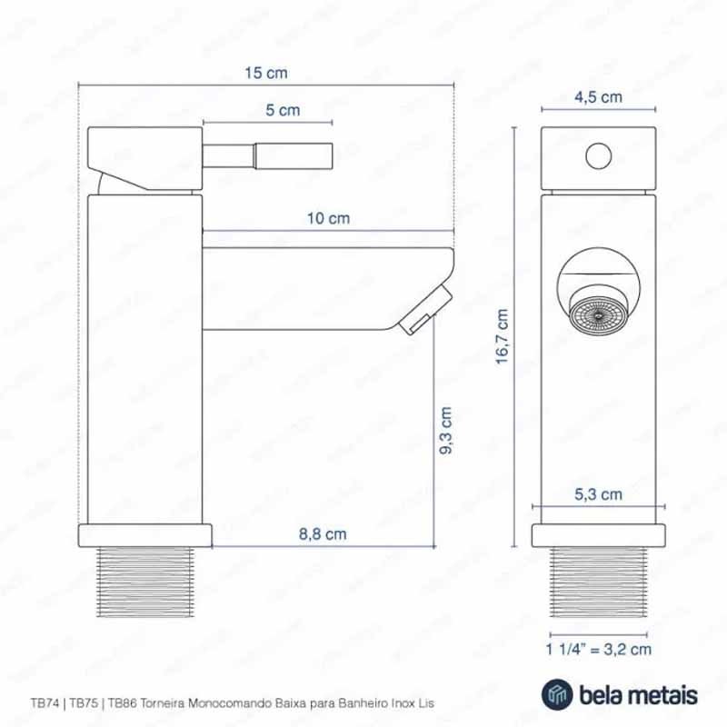 Torneira Monocomando Baixa para Banheiro Inox Lis Preta - 13