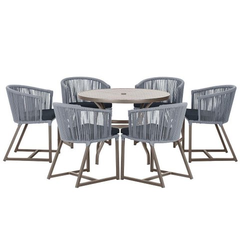 Mesa com 6 Cadeiras de Jantar Noronha E12 Trama Original Prata