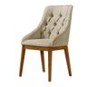 Cadeira Sala de Jantar Elisa Linho Bege com Capitone Base em Madeira Maciça Castanho - 2