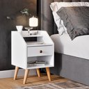Ver imagem 4 de Mesa de Cabeceira para Quarto Retrô 1 Gaveta Puxador Rose Dakota - Branco