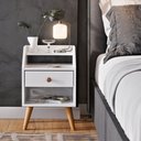 Ver imagem 1 de Mesa de Cabeceira para Quarto Retrô 1 Gaveta Puxador Rose Dakota - Branco