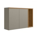 Ver imagem 1 de Armário Aéreo Cozinha 120 Cm Renard 2 Portas com Vidro e Led 100% Mdf Jequitibá/gris Fosco - Pnr Móv