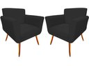 Ver imagem 1 de Kit 2 Poltronas Decorativa Sabrina Couro Preto Pés Madeira Mz Decor