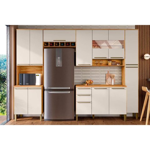 Cozinha Completa Nápoli Prime 5 Peças (2aéreos+1balcão+1paneleiro+1torrequente) C5p97 Amendoa/