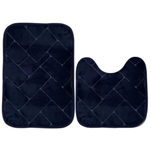 Tapetes para Banheiro de Microfibra Antiderrapante Soft Square 2 Peças - Rio Home Azul Marinho