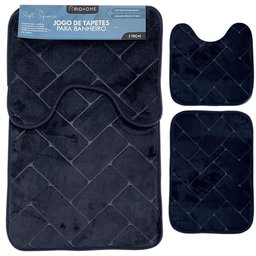 Tapetes para Banheiro de Microfibra Antiderrapante Soft Square 2 Peças - Rio Home Azul Marinho - 4