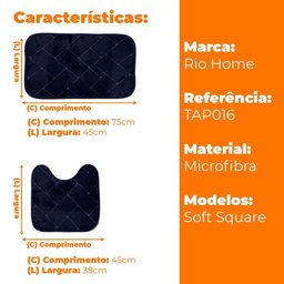 Tapetes para Banheiro de Microfibra Antiderrapante Soft Square 2 Peças - Rio Home Azul Marinho - 5