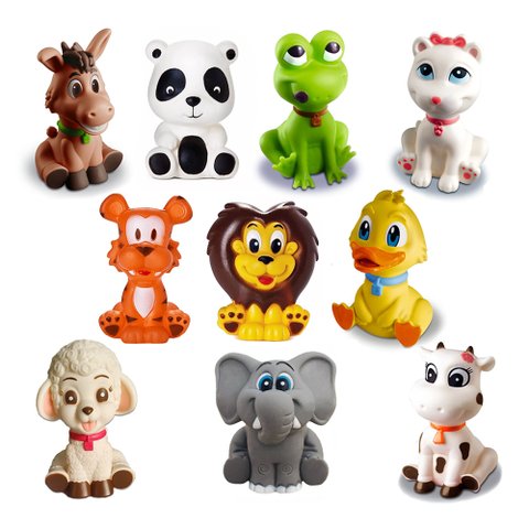 Kit com 10 Brinquedos De Vinil Para Bebê A Partir De 3 Meses -b