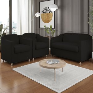 Kit 2 Poltronas Decorativas Tilla + Namoradeira Sala De Estar Cor:Preto