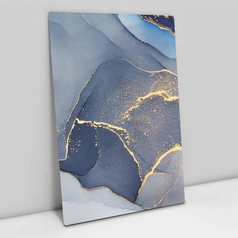 Quadro Decorativo em Canvas Abstrato Mármore Azul Clean TaColado Borda Infinita 90 x 60cm