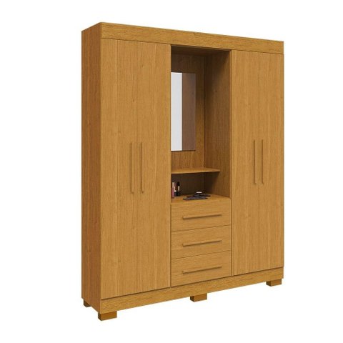 Guarda Roupa Solteiro 100% Mdf 4 Portas 3 Gavetas com Espelho Emily Acp Móveis Cinamomo