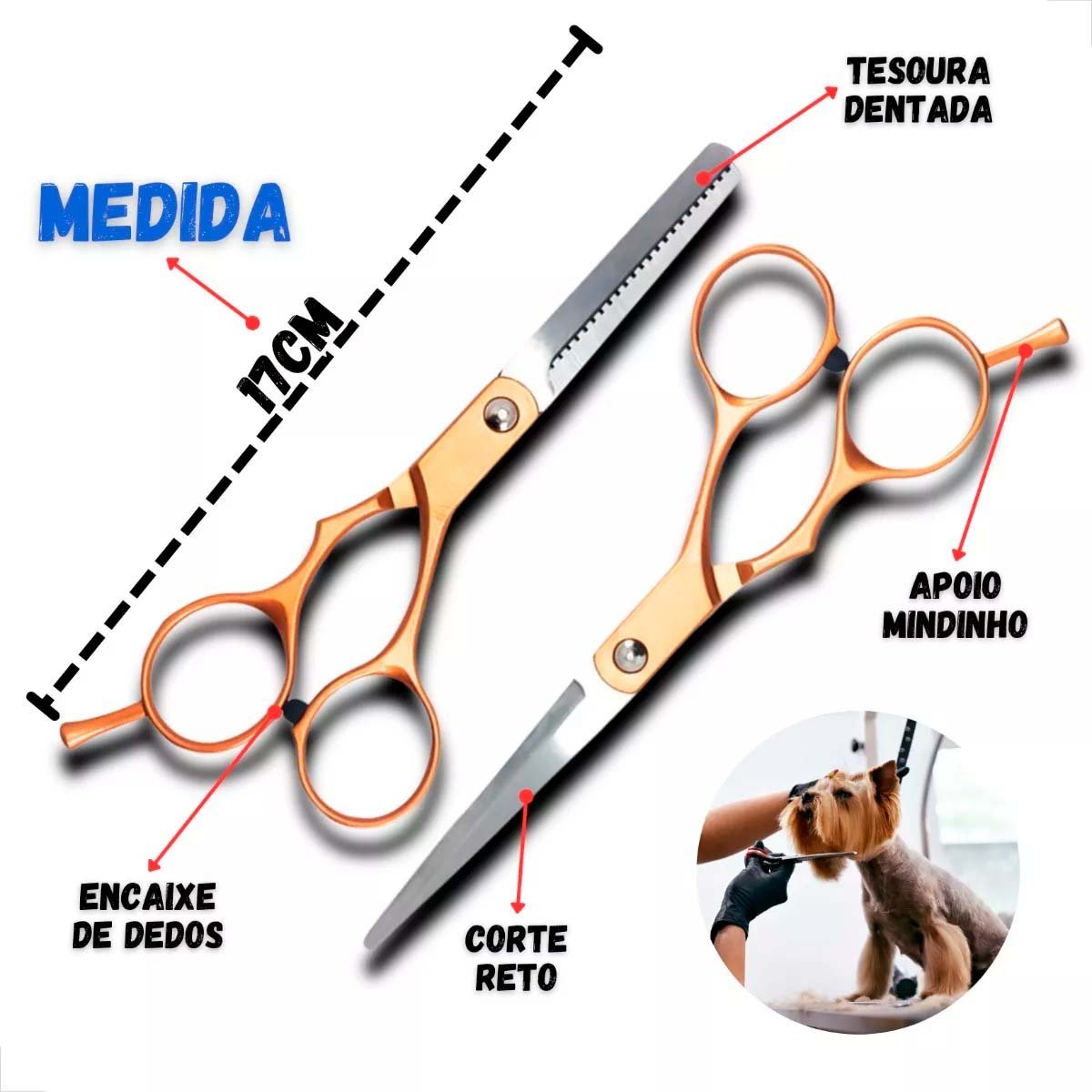 Kit Tesouras Profissional Cabelo Salão Cabeleleiro Barbearia Pet Shop - 4