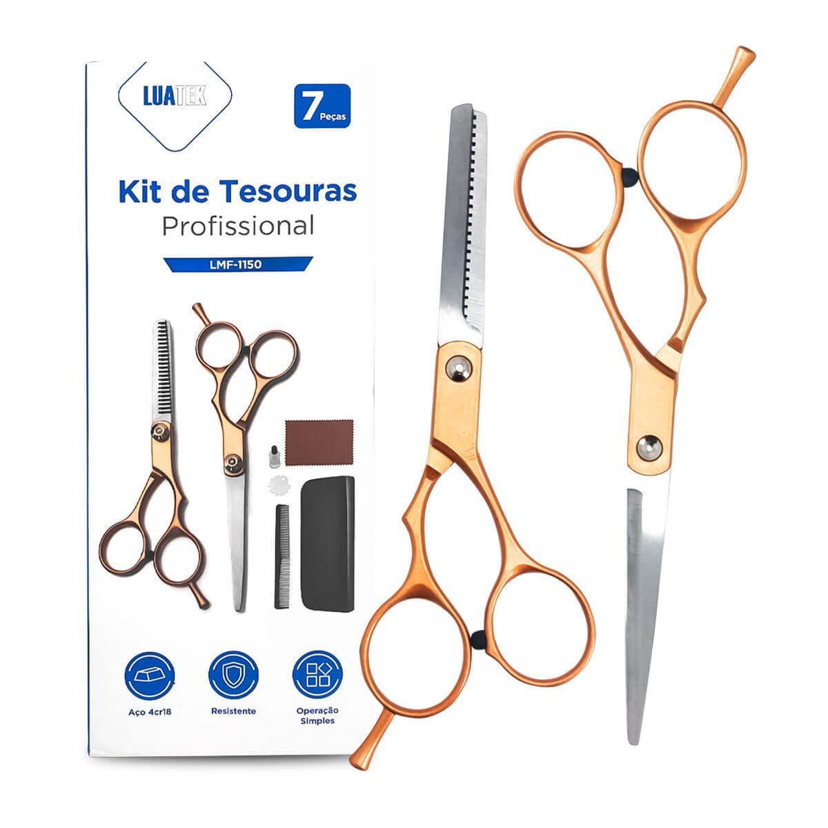 Kit Tesouras Profissional Cabelo Salão Cabeleleiro Barbearia Pet Shop - 9