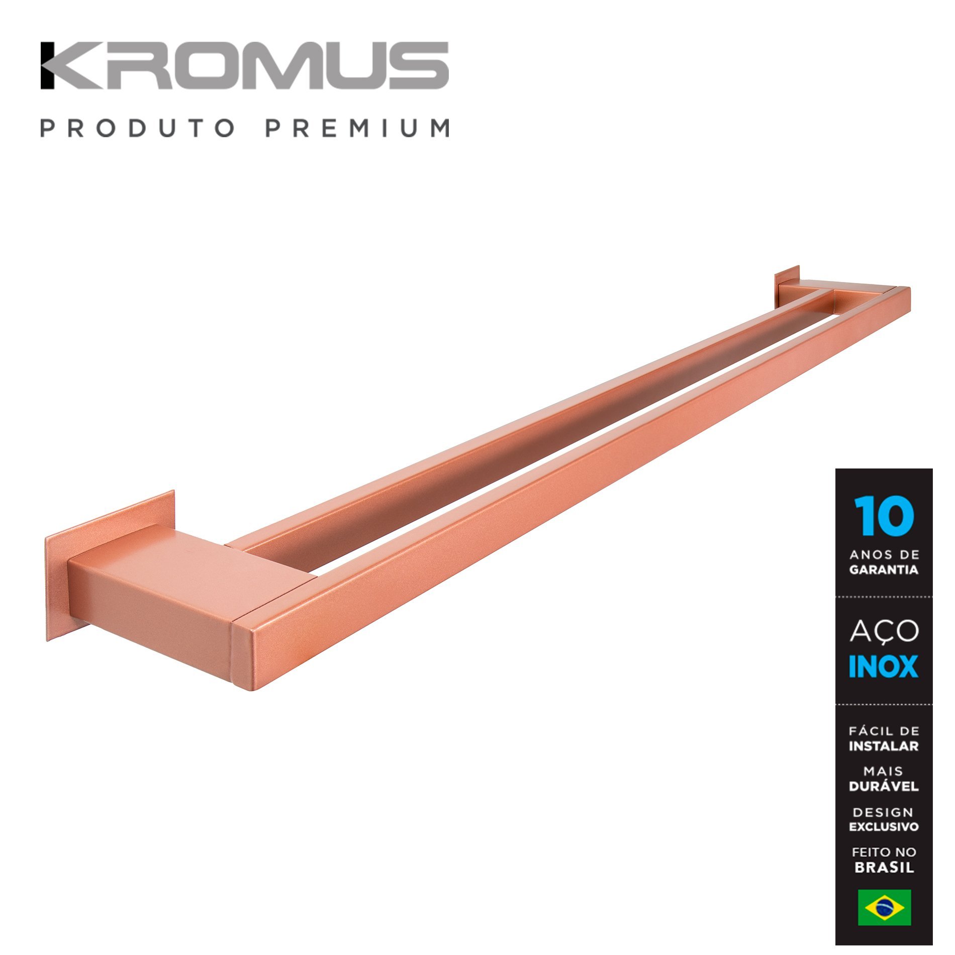 Toalheiro Duplo 80 cm Inox Rose Gold - Kromus RT0310-80R - 2