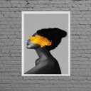 Ver imagem 2 de Quadro Mulher Abstrato Amarelo 33x24cm:Madeira branca
