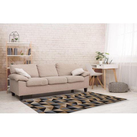 Tapete Para Sala ou Quarto 1,00M x 1,32M Antiderrapante Miami Ladrilhos Caramelo e Preto