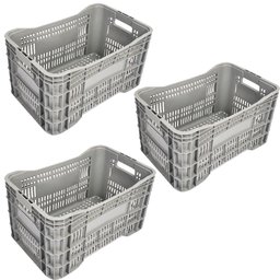 Kit 3 Caixas Plástica Hortifruti Empilhável A-60 Cinza JR - 1