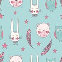 Ver imagem 2 de Papel de Parede Infantil - Coruja, Coelho e Urso 2 Arte Destaque 2 Metros