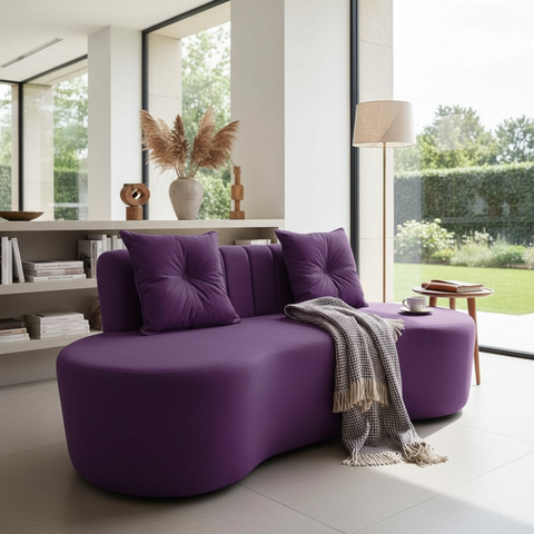 Sofá 3 Lugares Orgânico Curvo Madrid 180cm Veludo Roxo