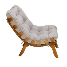 Kit Poltrona + Puff Costela Decoração Descanso Suede Creme - 4