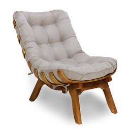 Kit Poltrona + Puff Costela Decoração Descanso Suede Creme - 2
