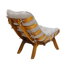 Kit Poltrona + Puff Costela Decoração Descanso Suede Creme - 3