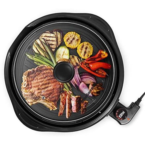 Elite Gourmet Emg1100 Grill Elétrico Indoor 28cm Preto Vidro Temperado