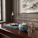 Ver imagem 2 de Porta Velas Porcelana Chinesa Azul Pintado À Mão Flor de Pessegueiro Columbus Gold