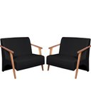 Ver imagem 1 de Kit 2 Poltronas Namoradeira Venus Braço Madeira Maciça Tecido Sintético Unidecor Preto