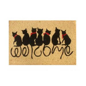 Capacho Welcome Gatos 60x40cm Preto Coisas e Coisinhas